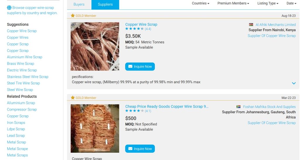 Wholesale Suppliers of Copper Wire Scrap in Africa