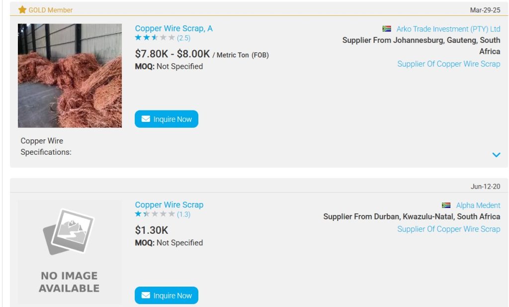 Wholesale Suppliers of Copper Wire Scrap in Africa