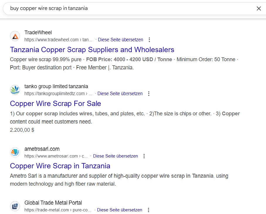 List of Copper wire scrap scammers in Tanzania